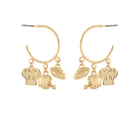 Football 3 Charm Dangle Hoops - Picture 1 of 1